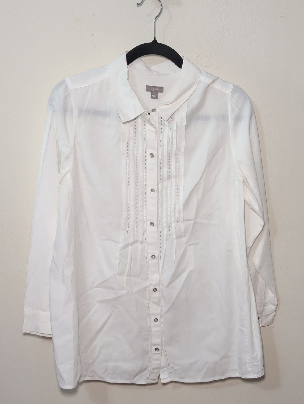 J Jill White Button-Up Blouse with Pintuck Front Tunic 100% Cotton Women Size PM